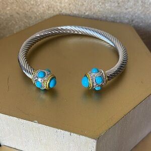 Silver and Gold Turquoise Accented Bracelet
